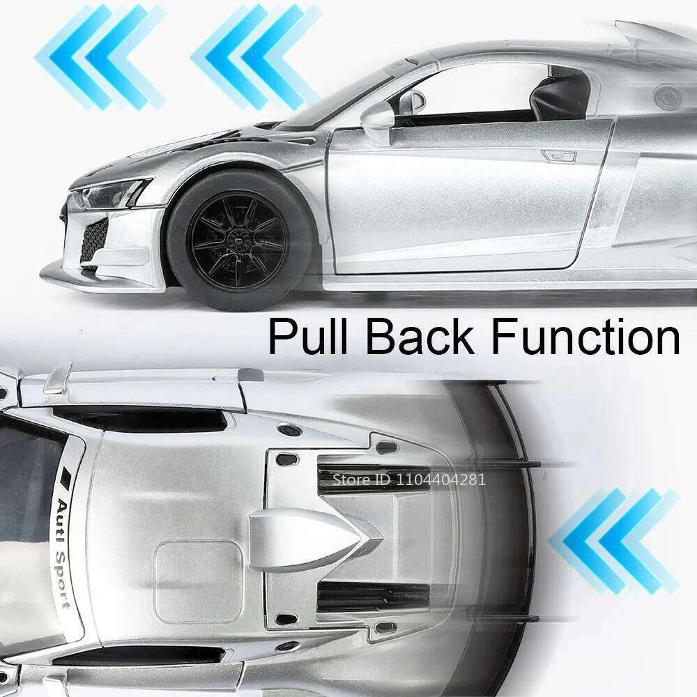 1:24 R8 LMS GT2 A6L Alloy Car Diecast Model Toys Sound Light Pull Back Miniature Vehices Doors Opened Cars Childen Collect Gifts Z260307