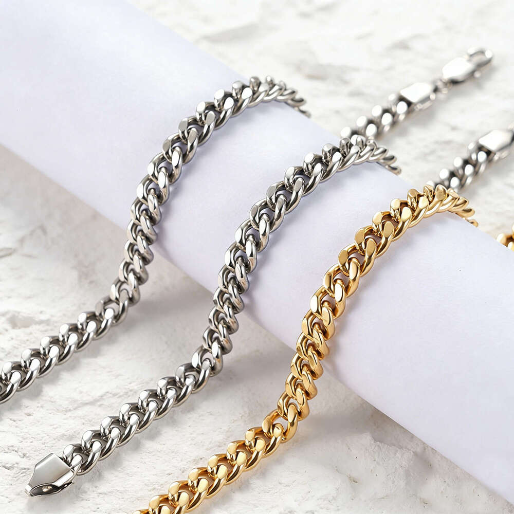 European American cross-border premium titanium steel Cuban bracelet, stainless steel, double-sided polished, fashionable, simple versatile accessory 