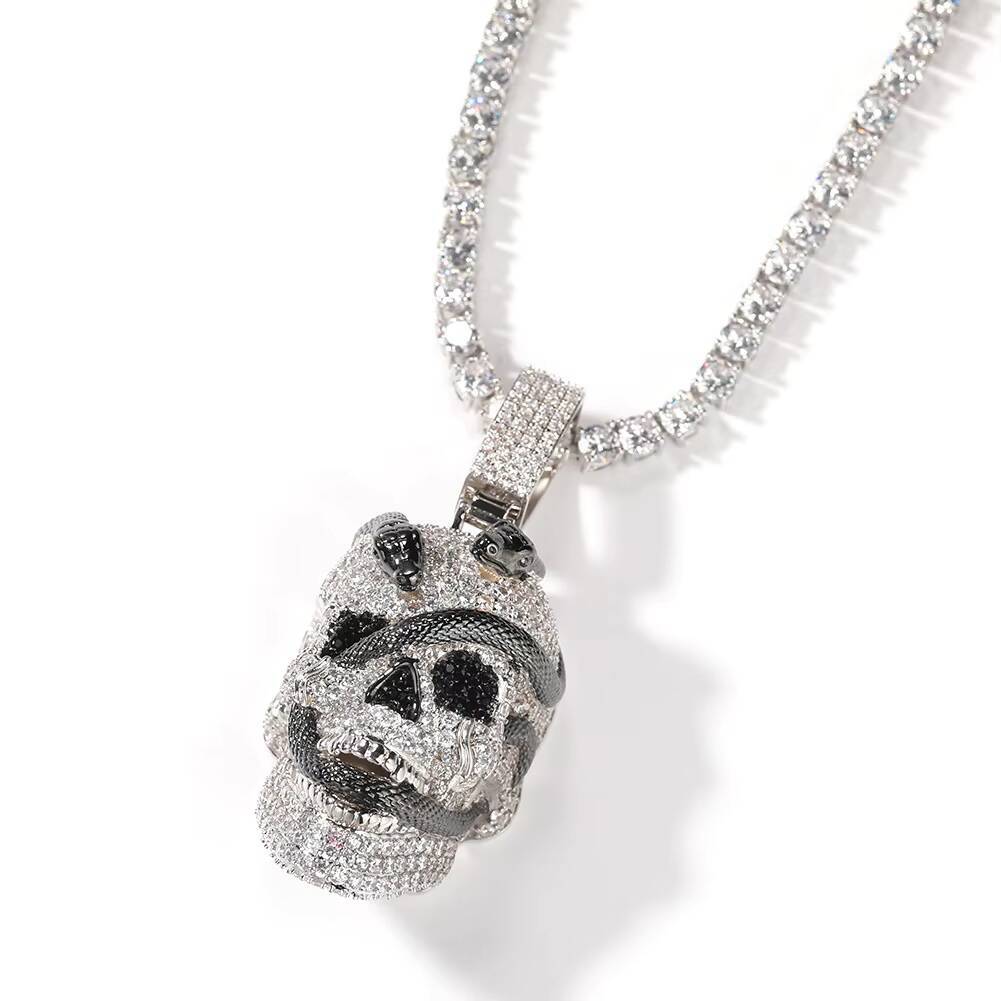 Super Big Size Gold Diamond Skull Pendant Snake Skull Iced Out Man Hip Hop Pendant Scary Sparking Men Pendant Necklace