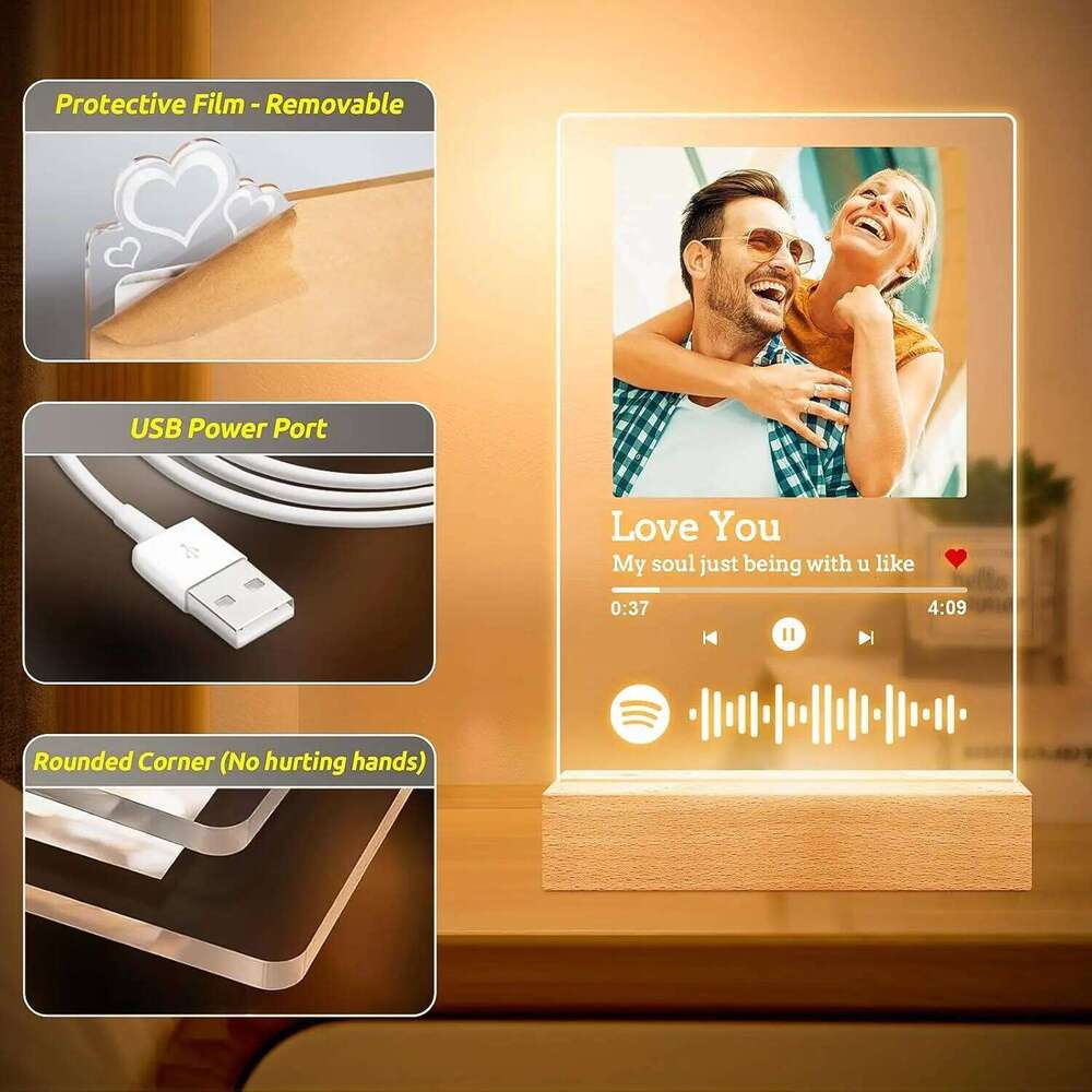 Personalised Acrylic Spotify Music Plaque with LED Night Light Mothers Day Photo frames Custom Couple Gift H260306