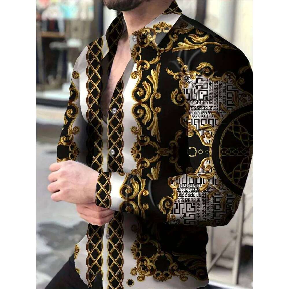 New Men's 3D Printed Shirt Outdoor Street Style Long-Sleeved Buttoned - Oversized Fashionable Clothing