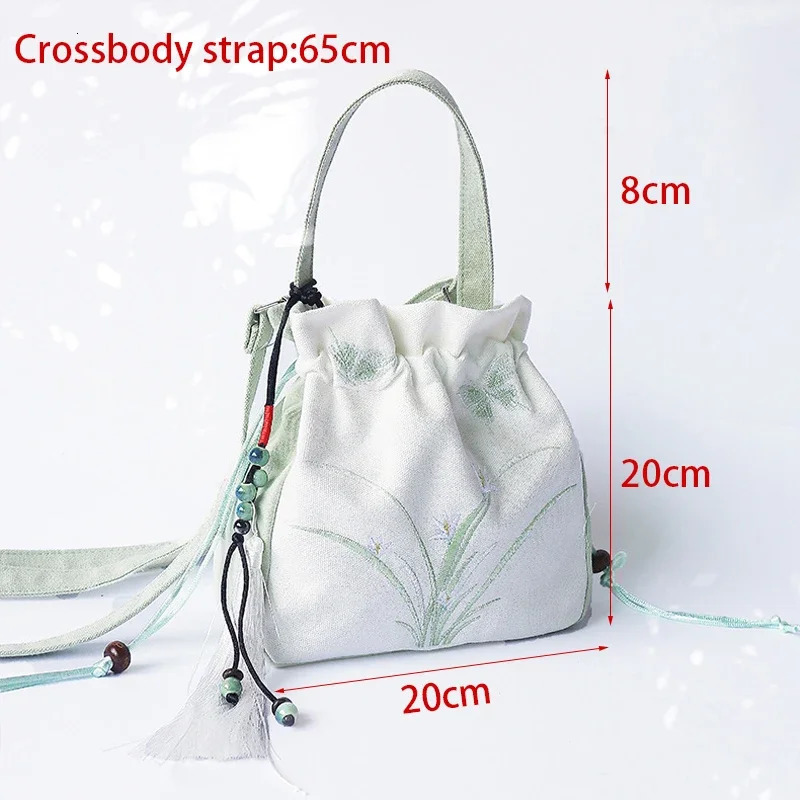 Chinese Style Womens Drawstring Bag Vintage Flower Embroidery Hanfu Handbag Street Fashion Girls Bucket Shape Shoulder 260307