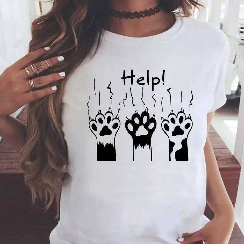 Fashion Women Cartoon Cat Love Pet Lovely Style Shirt Print T-shirts Stylish Short Sleeve Graphic T Top Female Tee T-Shirt XJ260306 XJ260306