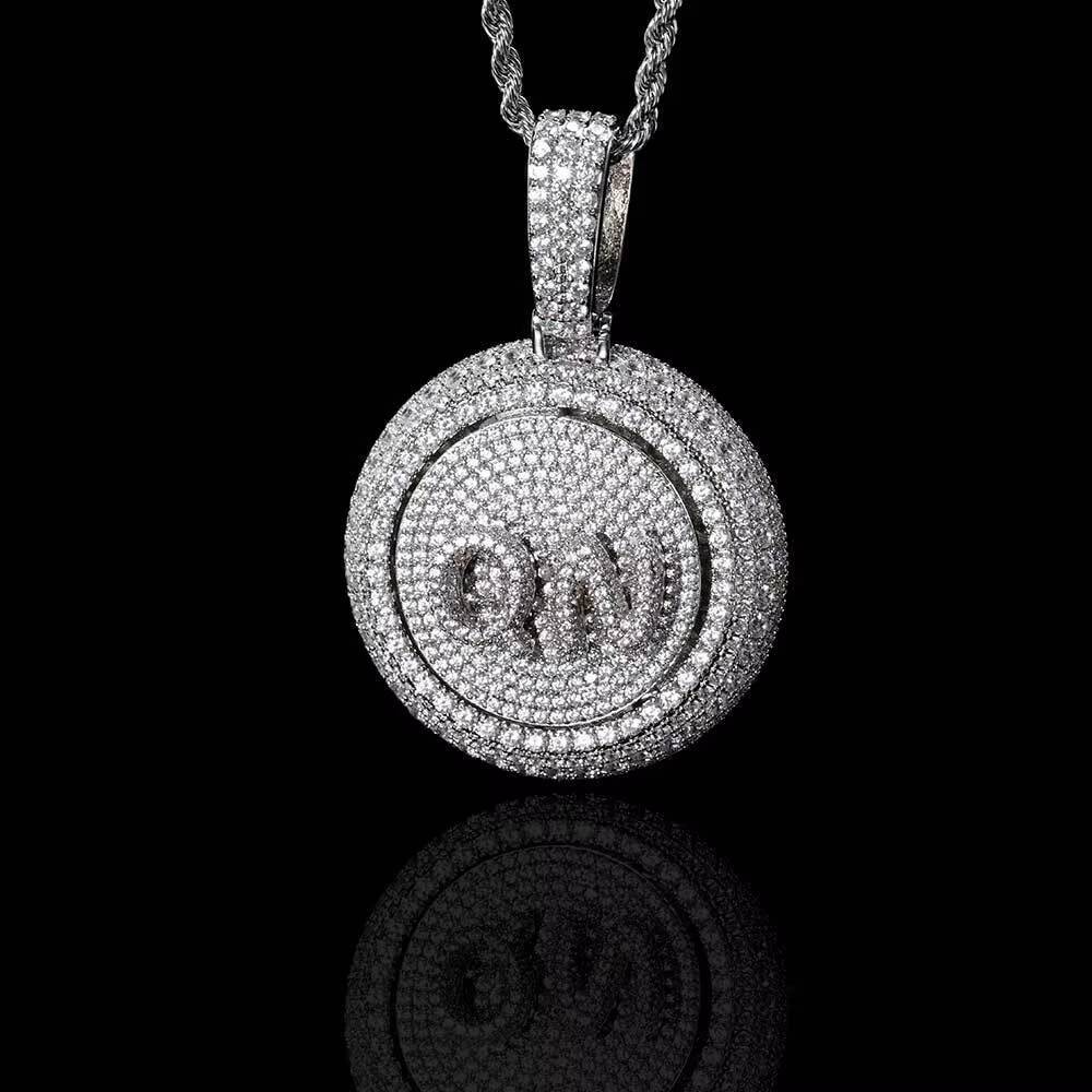 Euro-US Hip-Hop Jewelry Round Rotatable Letter Spliced Pendant Micro-Pav Zircon Hiphop Mens Necklace Customize