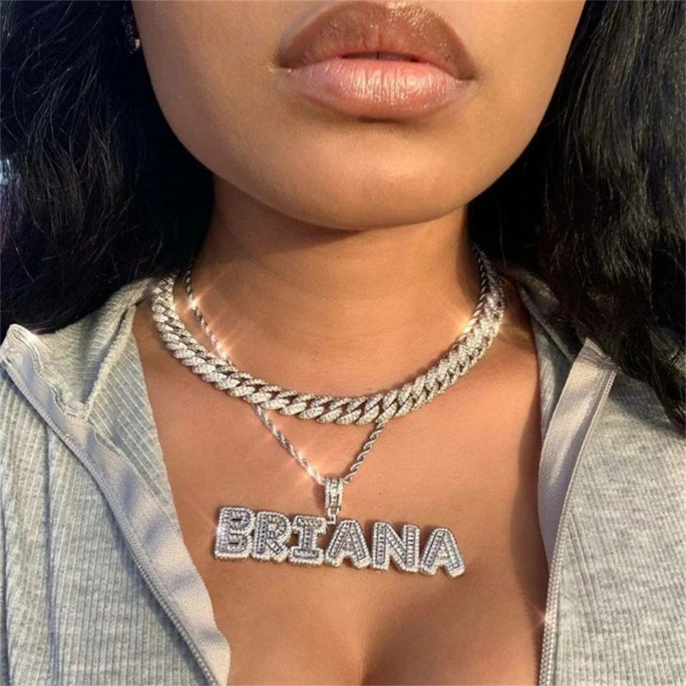 Custom Iced Out Small Name Pendants Personalized Letters Necklace With Tennis Chain Fashion Charm Hip Hop Jewelry For Women 260302