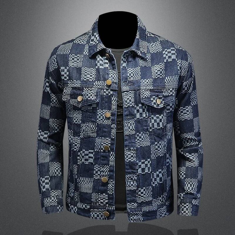 Spring Auutmn Jacquard Denim Jackets Luxury Cotton Turn Down Collar Simple Casual Male Cowboy Coats Man OuterWear