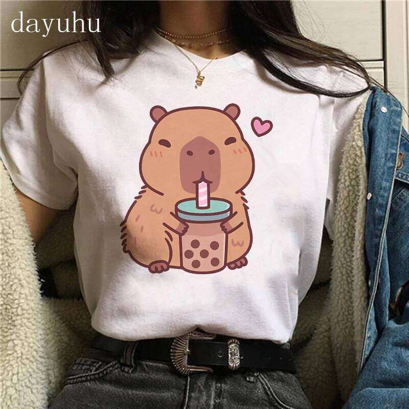 Funny 90s Capybara Tshirt Women T-Shirt Capibara Cartoons Girl Capybaras T Shirt Female Casual Top Clothes XJ260306 XJ260306