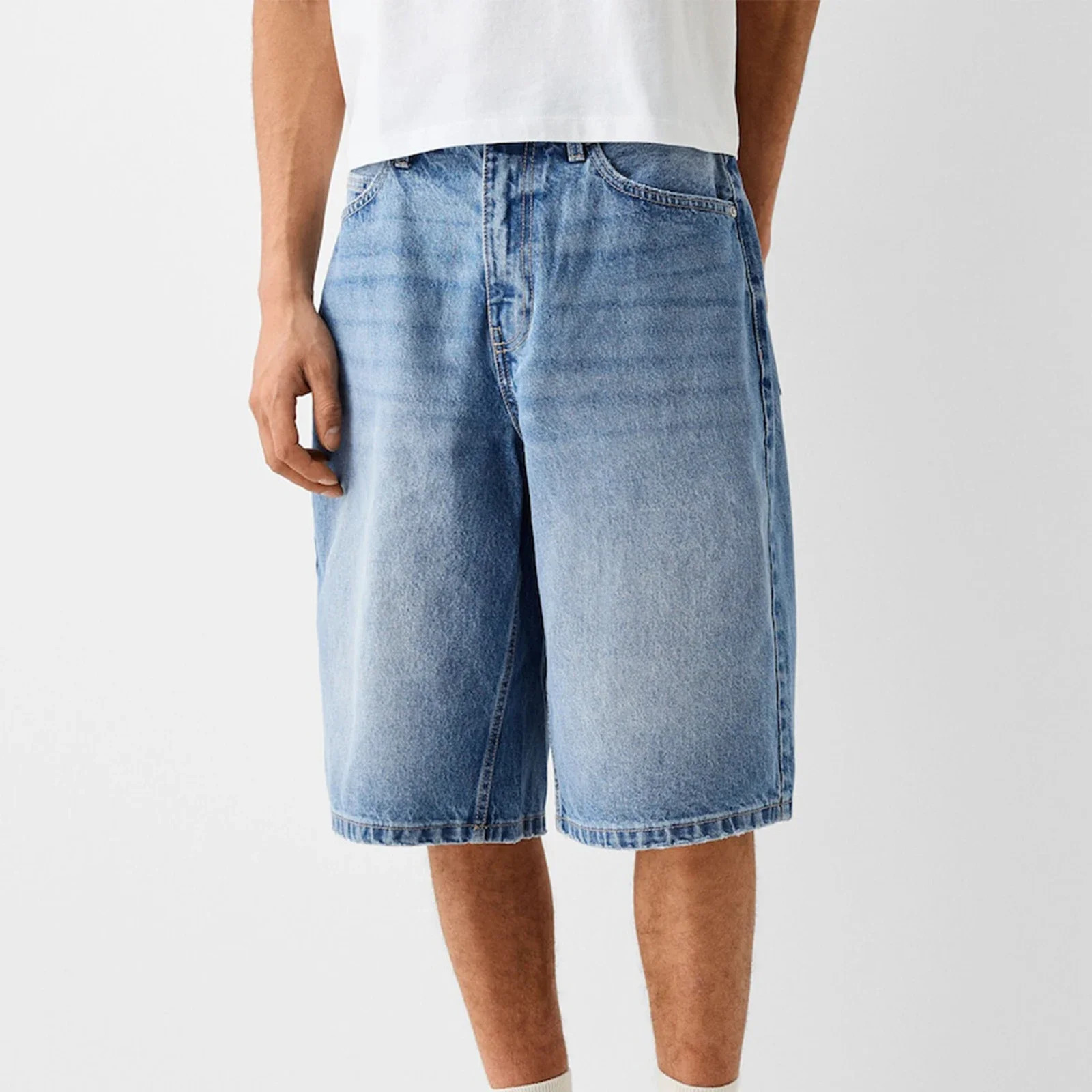 Baggy Jeans Shorts for Men Casual Loose Fit Wide Leg Denim Jorts Y2K Vintage Hip Hop Skateboard Long Jorts Male Streetwear 260306