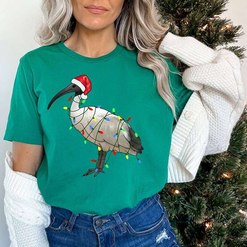 Womens T-shirt Festive Bin Graphic Print Tees Trendy Christmas Chicken Printed Women Fashion Casual T-shirts XJ260306