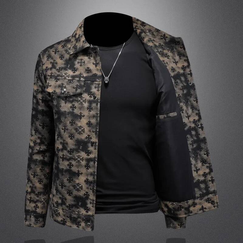 Men's Slim Fit Camouflage Notched Collar Jacquard New 2025 Design Spring Autumn Trendy Premium Quality Casual Jacket