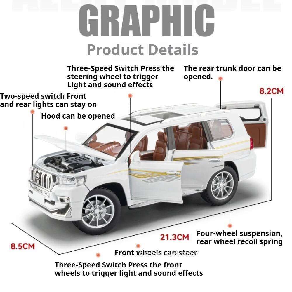 1:24 Scale Prado RAV4 Alloy Diecast Model Toys Miniature Car with Sound Light Pull Back Doors Opened Vehices Children's Day Gift Z260307