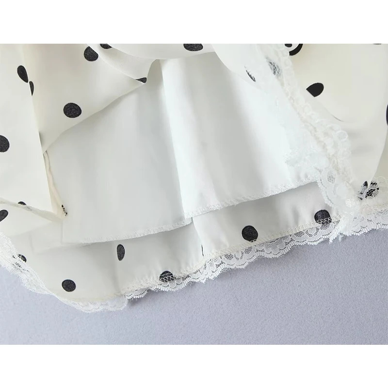 YENKYE Lace Spliced Polka Dot Halter Dress Women Elegant A-line Mini Sexy Backless Dresses Summer Robe 260306