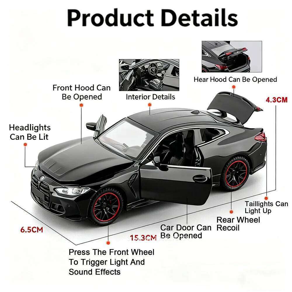 1:32 M4 Diecast Alloy Car Toys GTR Model with Sound Light Pull Back Miniature Models Doors Opened Exquisite Vehices Gift for Boy Z260306