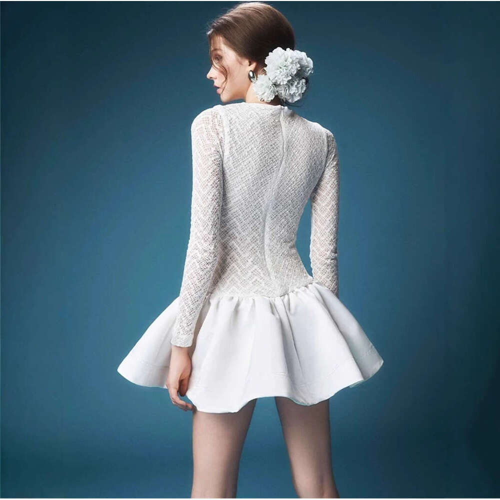 2026 spring and summer designer niche design elegant slim fit elastic lace patchwork a3 small fluffy mini skirt