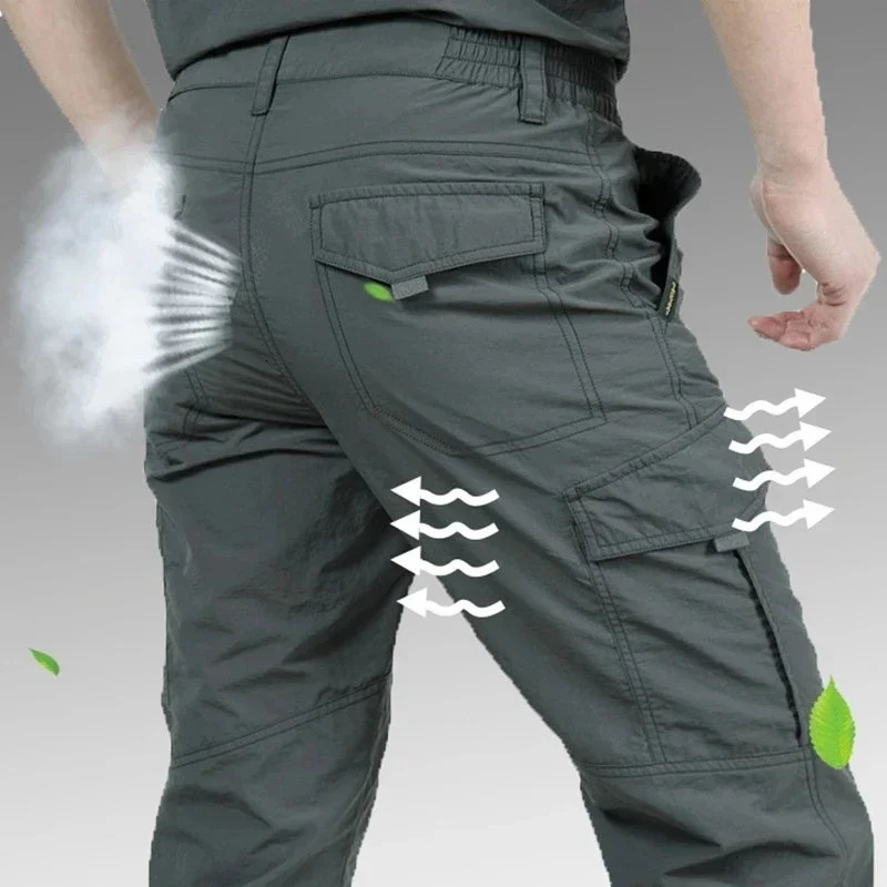 Men Summer Tactical Multi-pocket Cargo Pants Lightweight Casual Waterproof Casual Pants Wear-resisting Outdoor Hiking Man Pants 260305