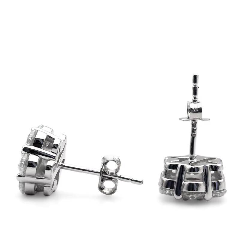 Ready to Ship GRA Hip Hop Stud Earrings Moissanite Men Earrings 925 Sterling Silver Cluster Flower 9mm Moissanite Rings