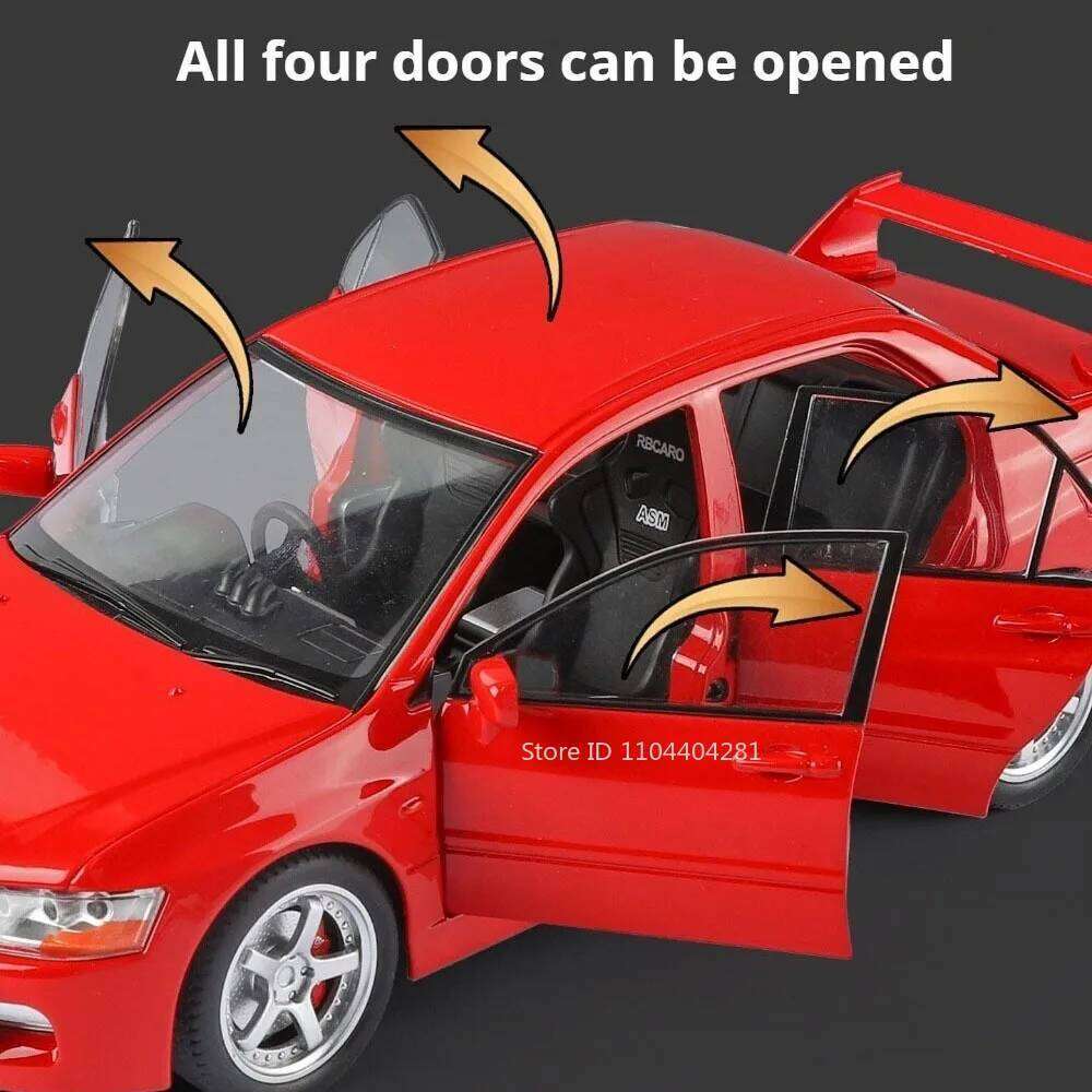 1:24 Lancer Evolution IX AE86 Miniature Toy Alloy Diecast Model Car Doors Opened Front Wheel Steering Vehice Home Decor Ornament Z260307