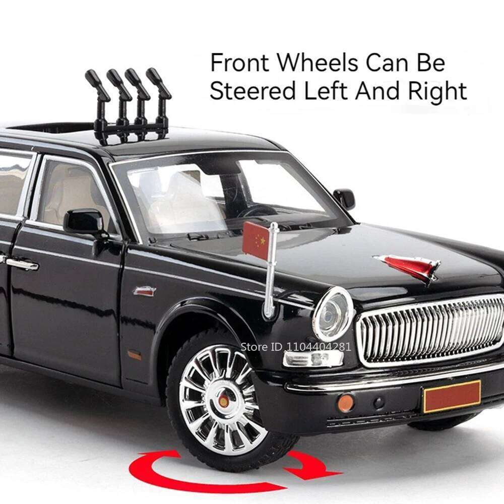 1:24 HONGQI L5 E-HS9 Model Toys Car Diecast 70th Anniversary Parade Cars Sound Light Pull Back Trendy Ornaments for Friend Gifts Z260307