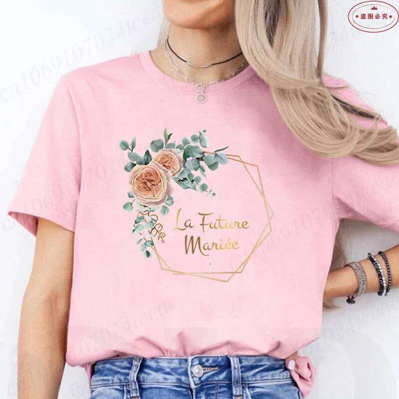 EVJF Future T-shirt French Bridal Wedding Team Bride Tops Bachelorette Hen Party Tshirt Women Flower Wreath Graphic Tees XJ260306 XJ260306
