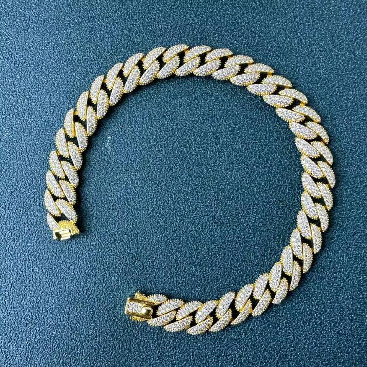 Fashion Hip Hop Iced Out Moissanite Fine Jewelry Women Bracelets Bangles 925 Sterling Silver Cuban Link Chain
