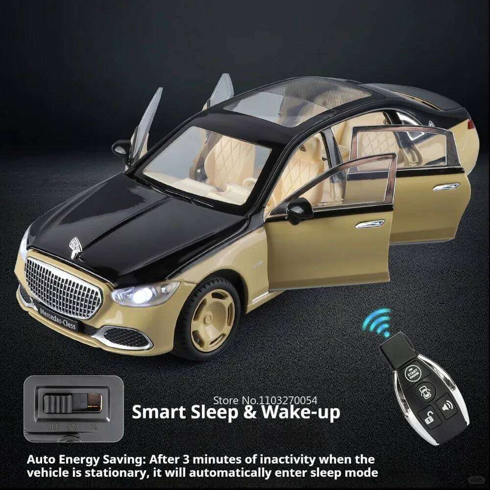 1:24 S680 VS680 Miniature Models Toys Alloy Diecast Front Wheel Steering Automatic Door Sound Light Vehices Collection Ornaments Z260307