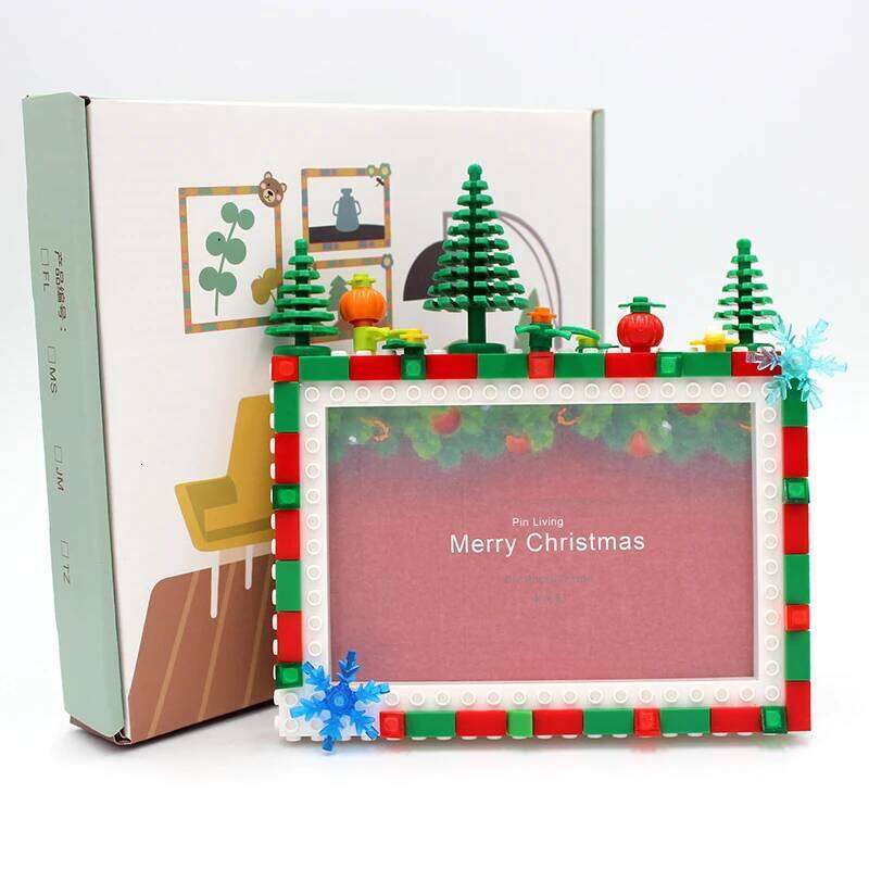 PinLiving Christmas Diy Photo Frame Building Blocks Picture Display Holder Tabletop Decor Chiristmas Gifts For Child 6,7 inch H260306