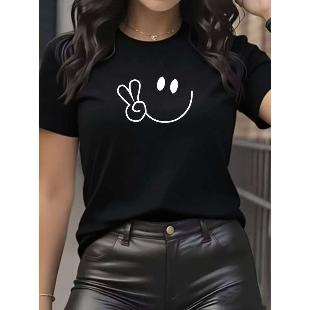 New style pattern round neck T-shirt, trendy T-shirt clothing women's short-sleeved summer fashion Y2K top. XJ260306 XJ260306