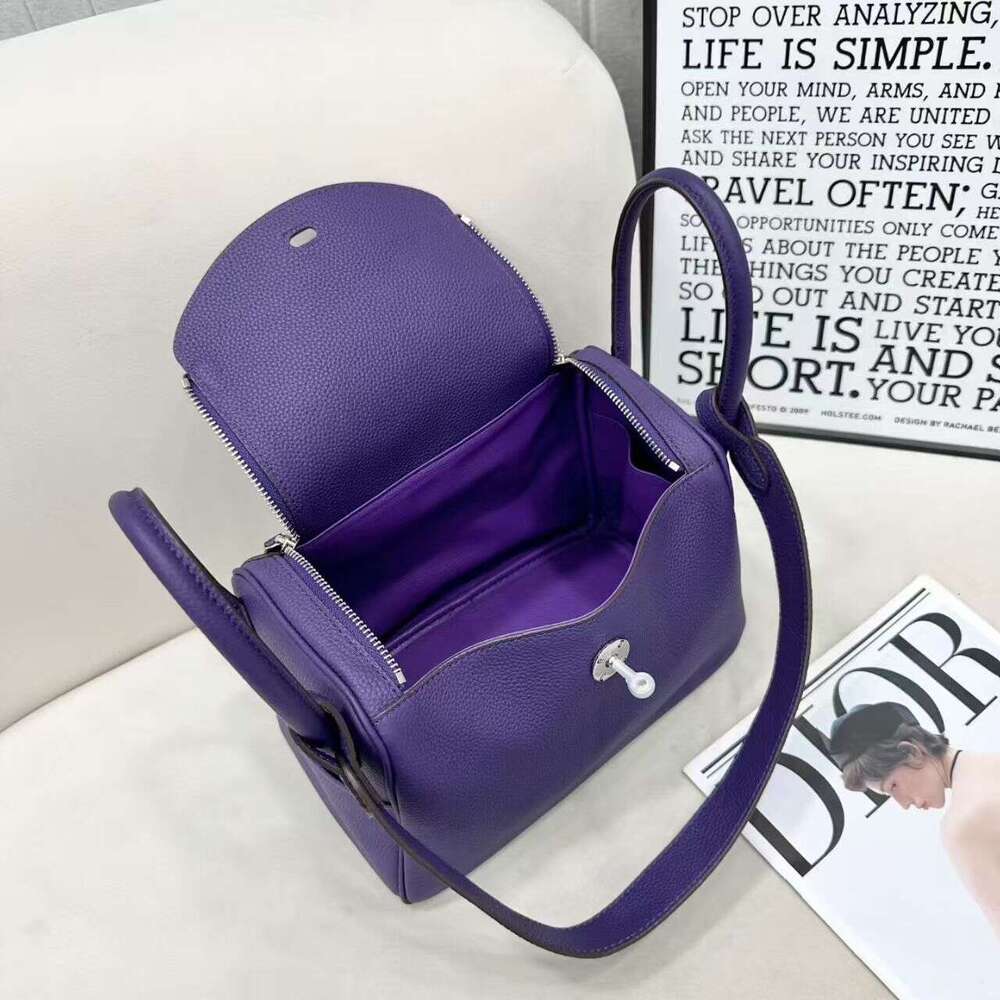 Top-layer cowhide rich purple Lindy large-capacity versatile pillow genuine leather women's shoulder and crossbody bag, doctor's bag