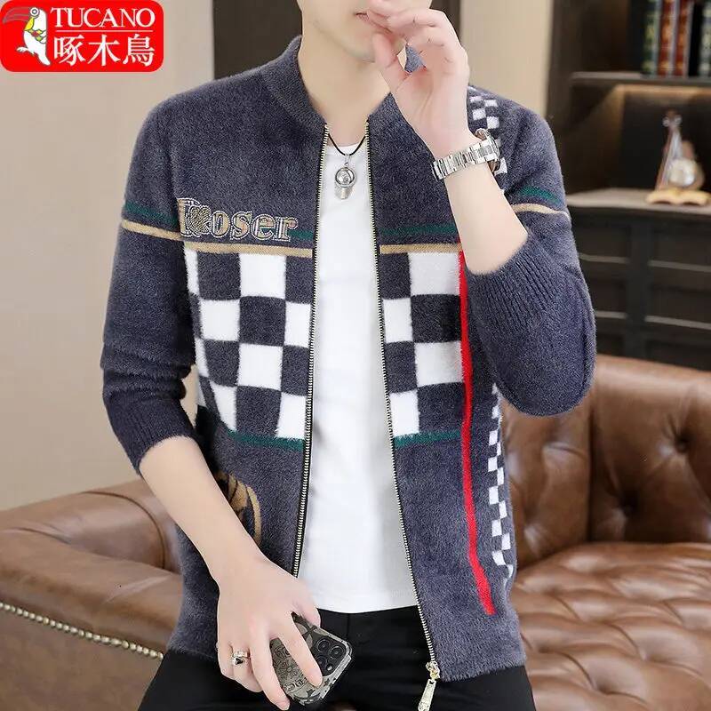 Men's fashion cardigan new trendy casual jacket slim spring and autumn knitted sweater