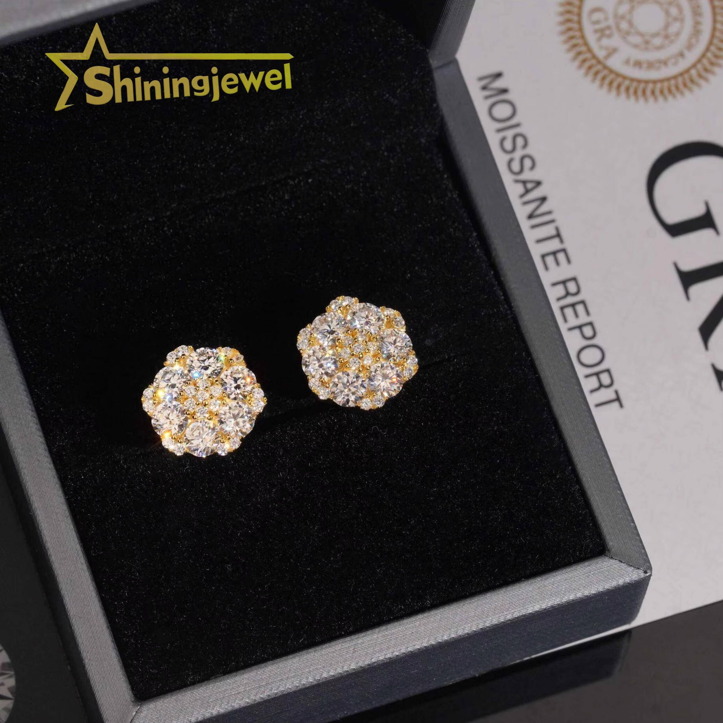 Big Cluster Flower Earrings 135mm Moissanite Flower Stud Earrings Hip Hop 925 Silver Gold Plated Pass Diamond Tester