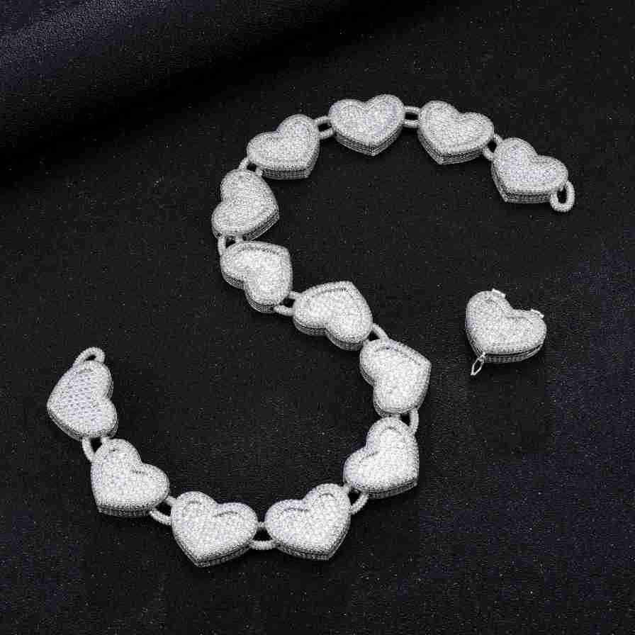 European and American jewelry, heart-shaped high-quality copper micro-inlaid zircon exquisite Cuban necklace, hip-hop