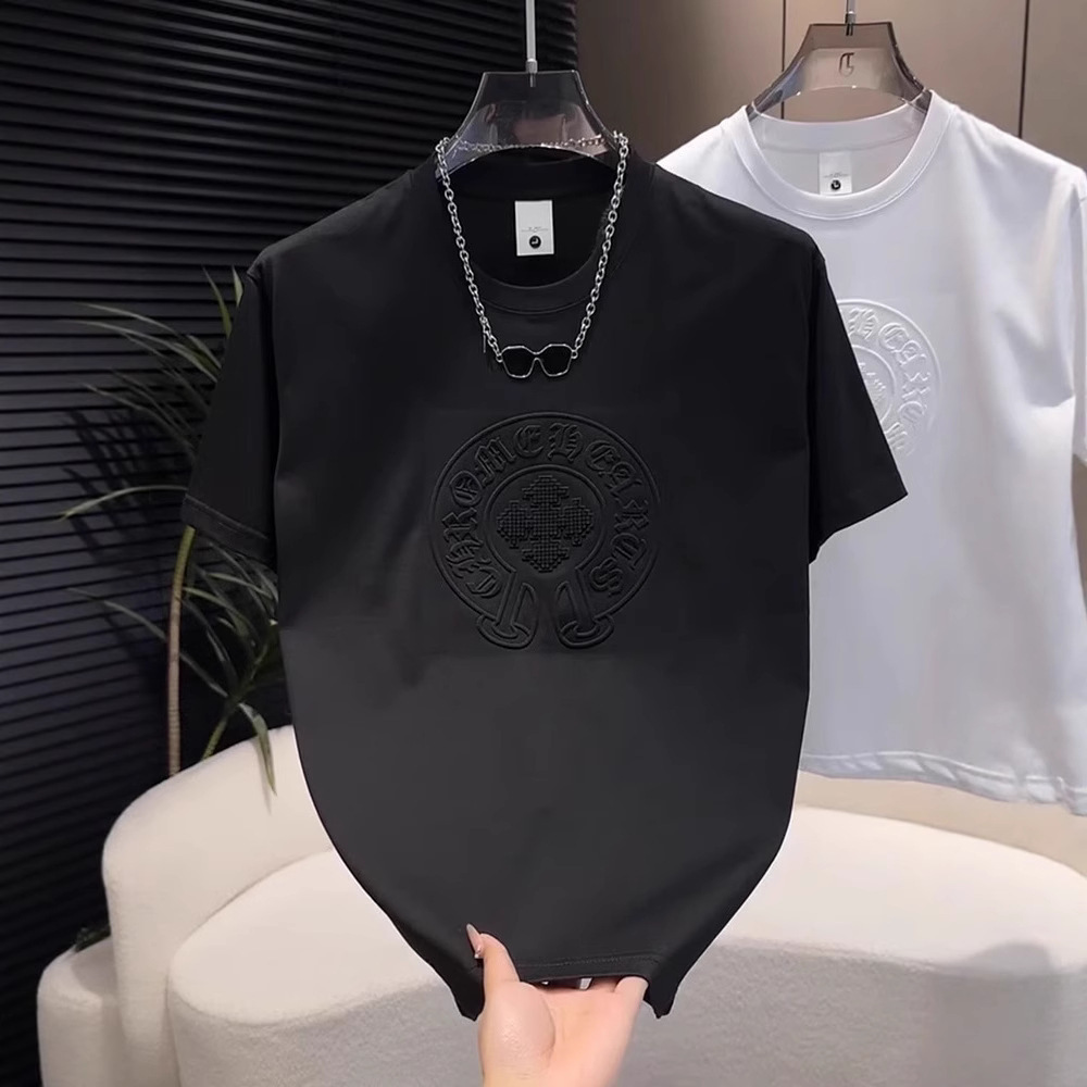 Luxury Brand Designer Clothes 2025 Summer New Men's Fashion Round Neck Short Sleeve T-Shirt Design Sense Steel Print 3D Solid Color Trendy Half S