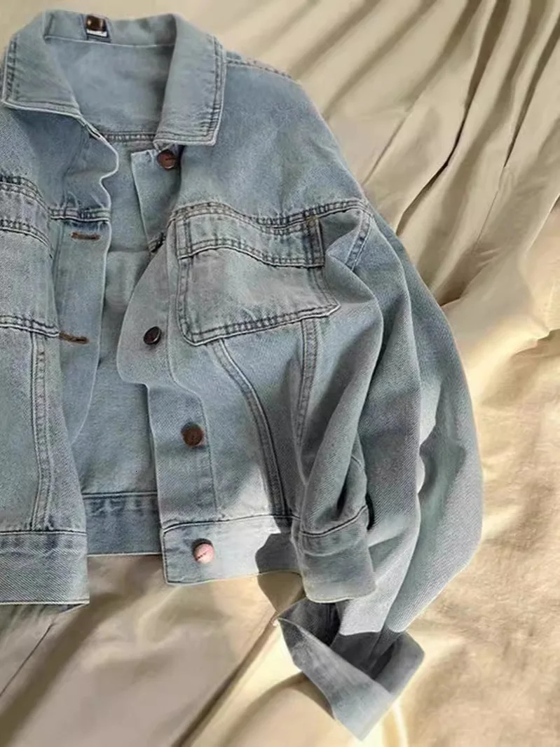 30/5000 Spring and Autumn Women Thin Korean Loose Short Long-sleeved Jacket European Washed Cotton Retro Denim Jacket for Women 260303