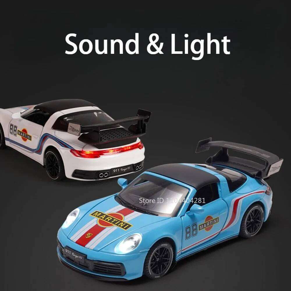 1:32 911 Martini GT3 RS Diecast Alloy Model Toys Sports Car Doors Opened Light Music Pull Back Miniature Cars Toddler Kids Gifts Z260306
