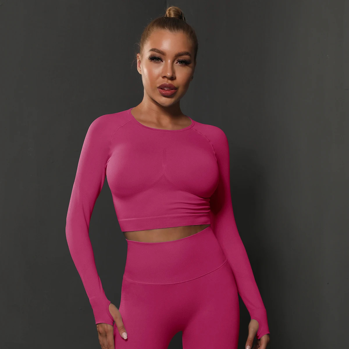 2Pcs Women Sets Energy Seamless Gym Suits Bubble Butt Sports PantsLong Sleeve Shirts Push Up Running Tracksuits Tights Set 260306