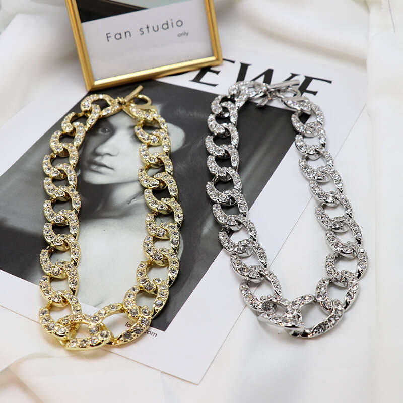 Homemade European and American INS Blogger Heavy Craft Thick Inlaid Diamond Necklace Socialite Style Versatile Fashion Collarbone Chain for Women
