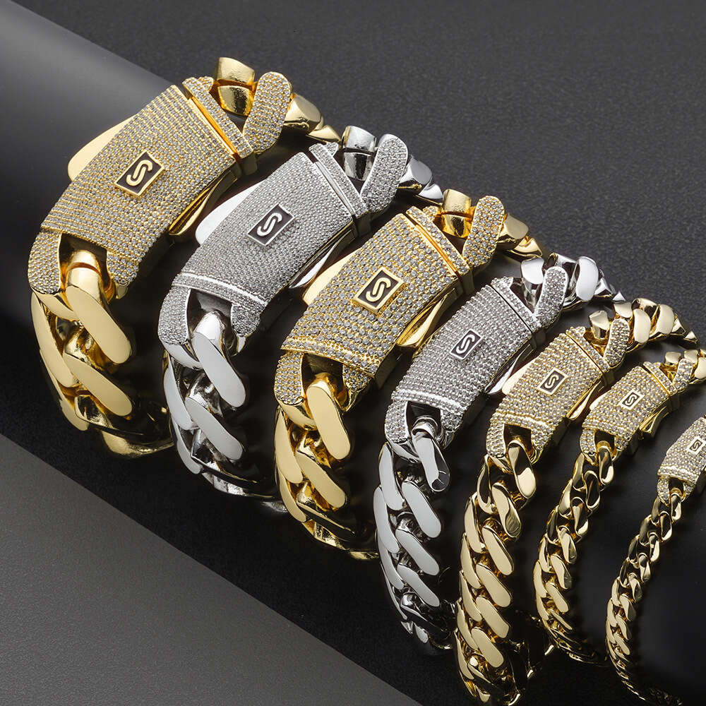 European and American Cross-Border Hip-Hop 14K Gold Smooth Cuban Chain High-Quality Men's Bracelet Trendy Versatile Jewelry Accessories
