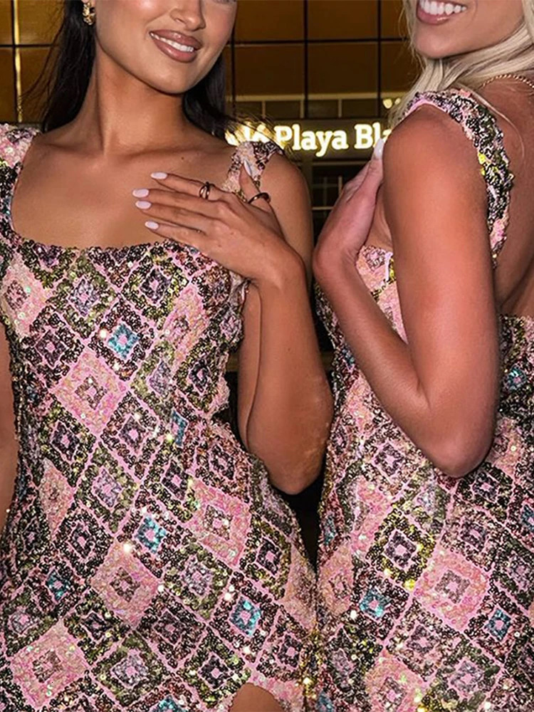 Fashion Sequin Flowers Sling Long Dress Women Sleeveless Backless Slim Maxi Dresses Colorful Floral Evening Party Robes 260306