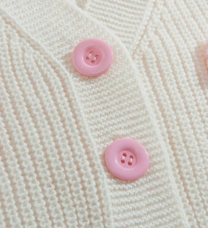 Ladies Elegant Pink Bow Knot Sweater Cardigan Long Sleeve Top for Spring Autumn Cute Woolen Style with round Buttons 260306