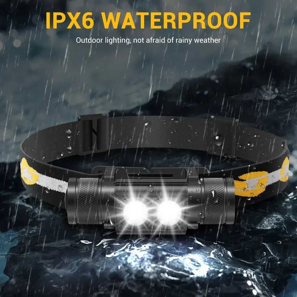BORUiT D25 Dual LED Headlamp 2000LM Powerful Headlight Type-C Rechargeable 18650 Head Torch Waterproof Camping Fishing Lantern H260307