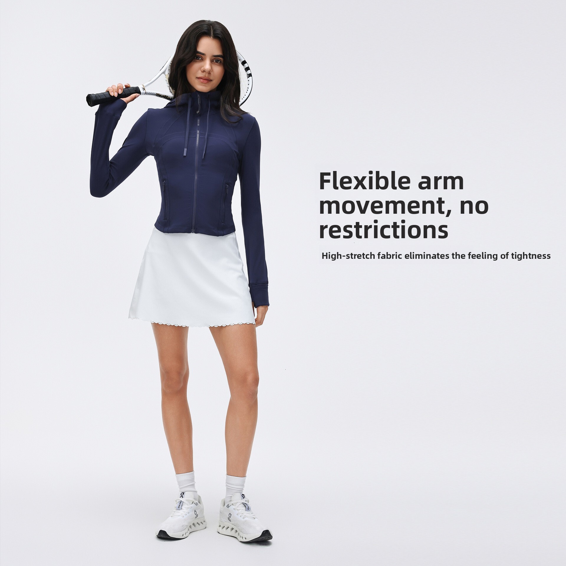 New Windproof Hooded Drawstring Yoga for Women, Short Slimming Waist Running Fitness Jacket D25180