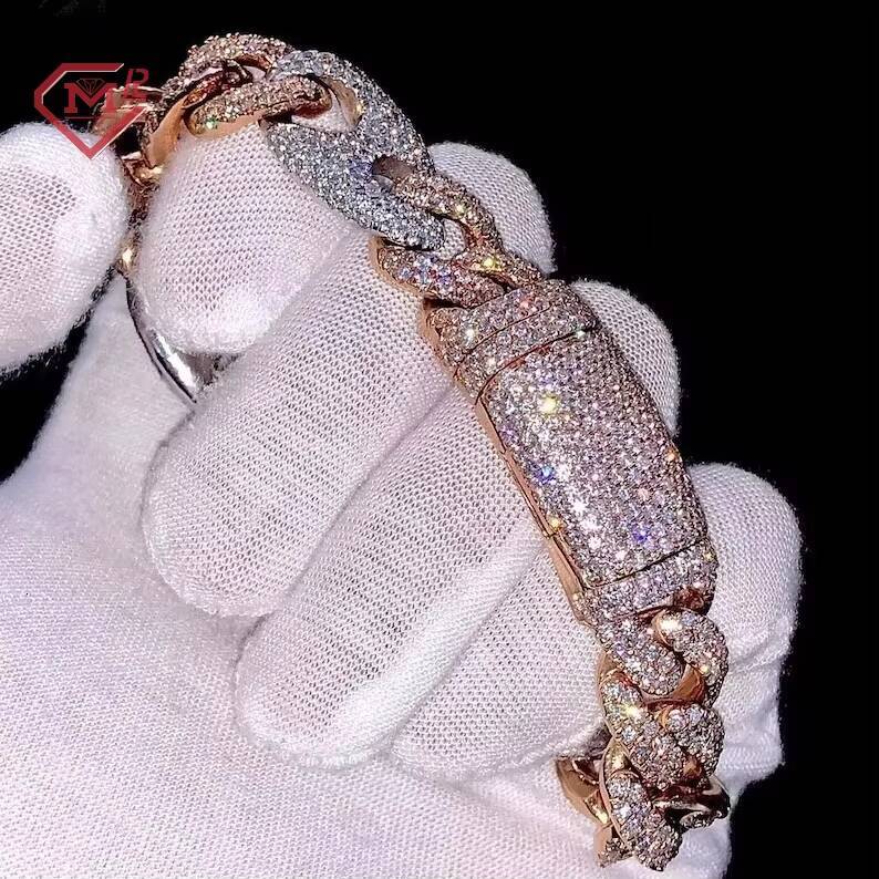 Hip Hop Cuban Link Bracelet 14MM Vvs Iced Out Moissanite Diamond Miami Moisssanite Cuban Bracelet