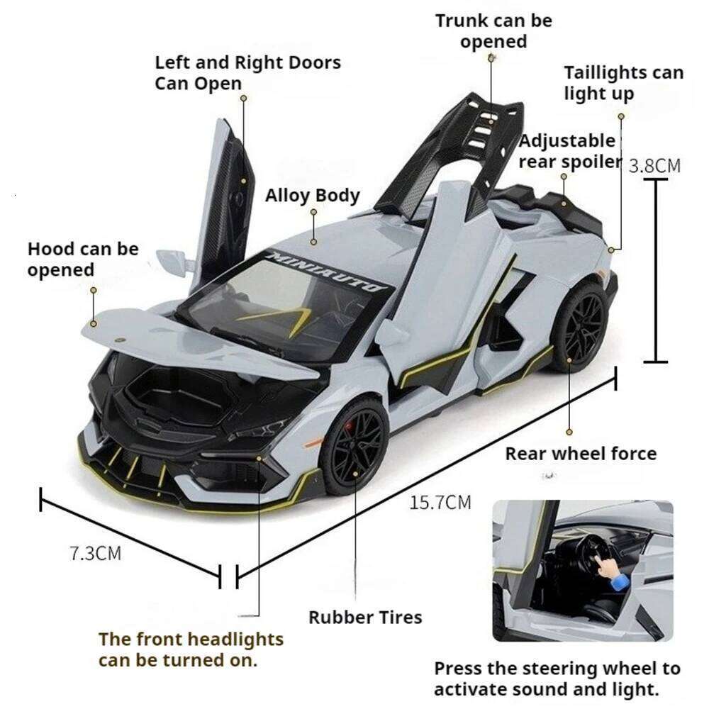 1:32 Hellcat Lambor Revuelto Car Model Alloy Diecast Toy Doors Opened Sound Light Pull Back Miniature Vehice Friend Fashion Gift Z260306