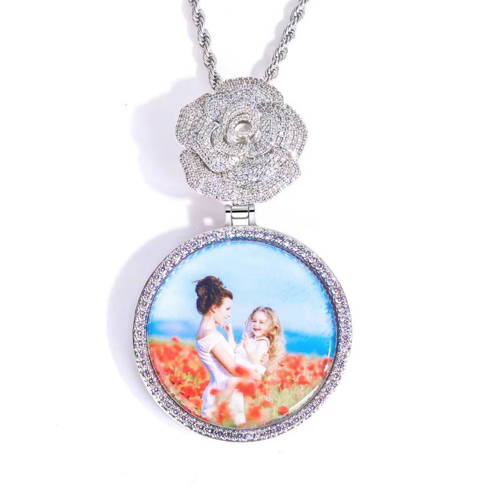 Hip-hop Rose Buckle Round Photo Pendant Creative Memorial Frame Trendy Versatile Accessories for Cross-border Market