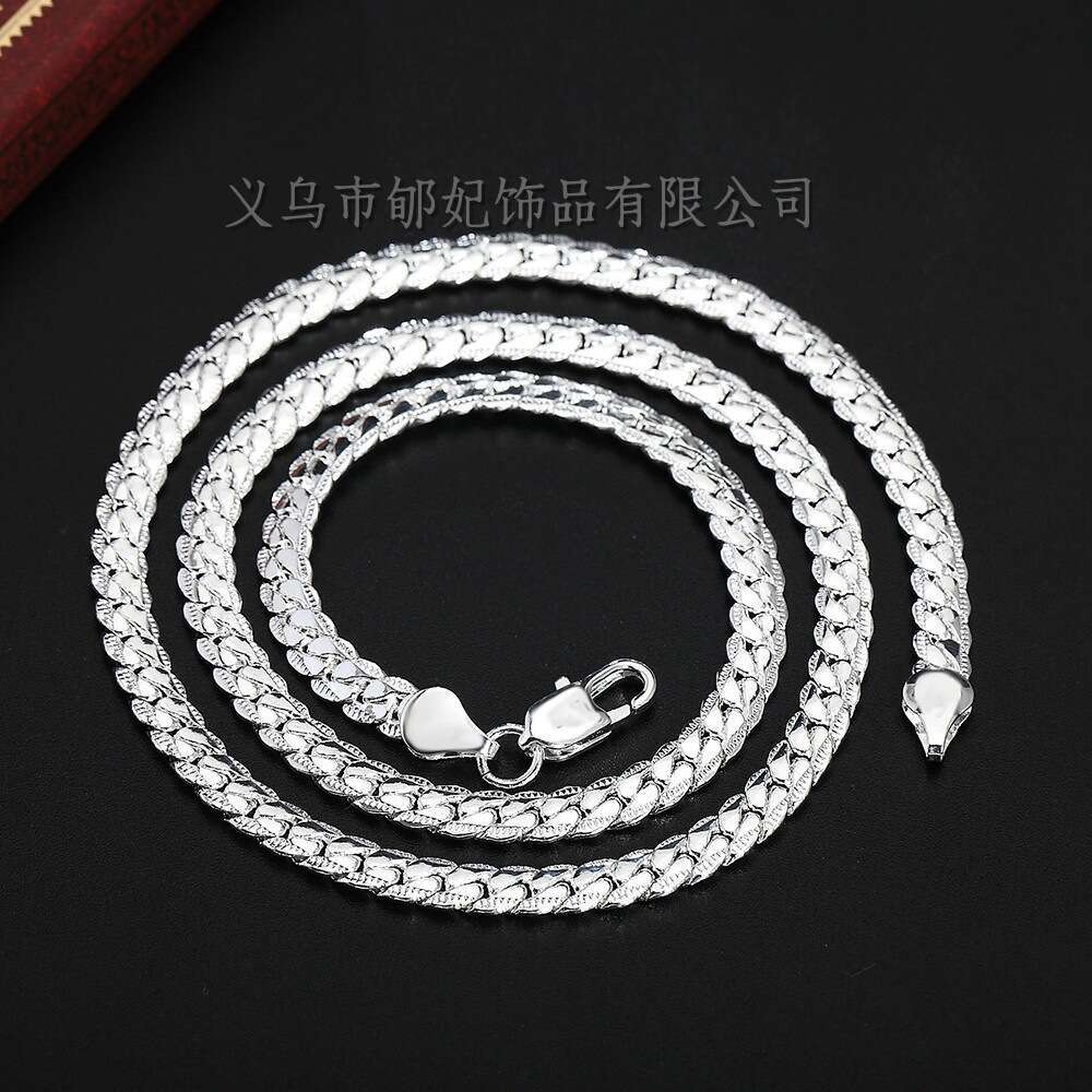 New cross-border model silver 4MM rope necklace and bracelet for men, fashionable women's high-quality jewelry set, twisted chain