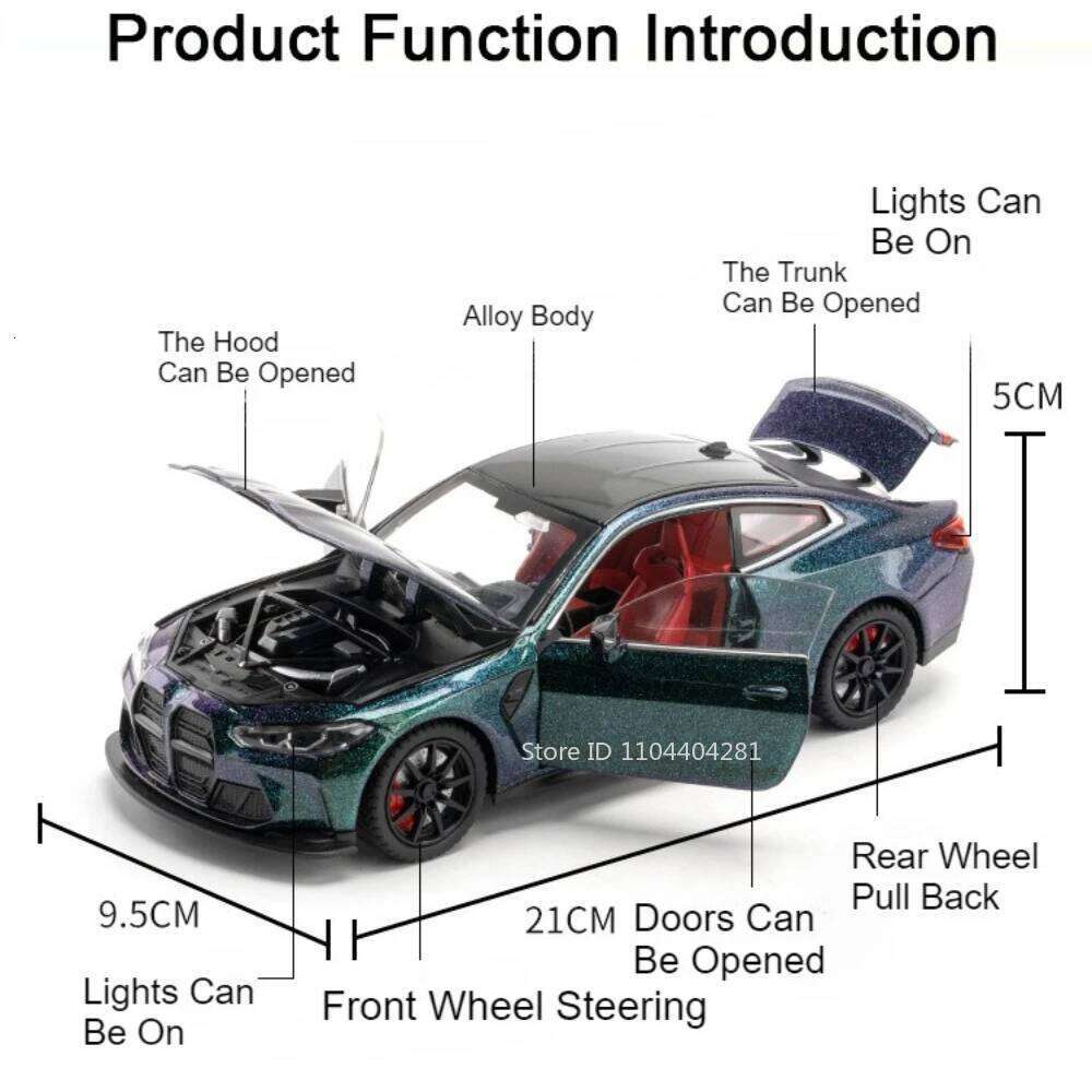 1:24 M3 M4 Miniature Model Toys Diecast Alloy Car Front Wheel Steering with Sound Light Pull Back Vehices Kids Collect Ornaments Z260307