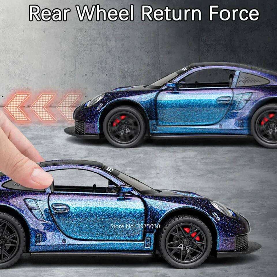 1:32 Alloy Diecast GT3 RS Toys Cars Models Wheel Pull Back 4 Doors Opened Supercar with Light Sound Sports Car Child Adult Gifts Z260307