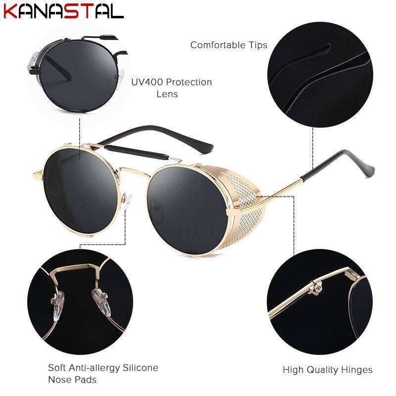 Men's UV Protection Sunglasses Steampunk Sun Glasses Retro Round Metal Frame Women Gothic Mirror Lenses Fashion Party Eyewear 26Y0302