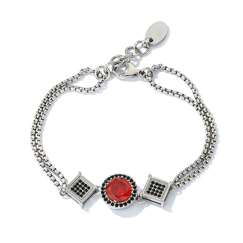 Fashionable Hot Selling Stainless Steel Bracelet Jewelry Temperament Womens Trend Versatile High End Feeling Ruby Light Luxury Titanium Steel Jewelry
