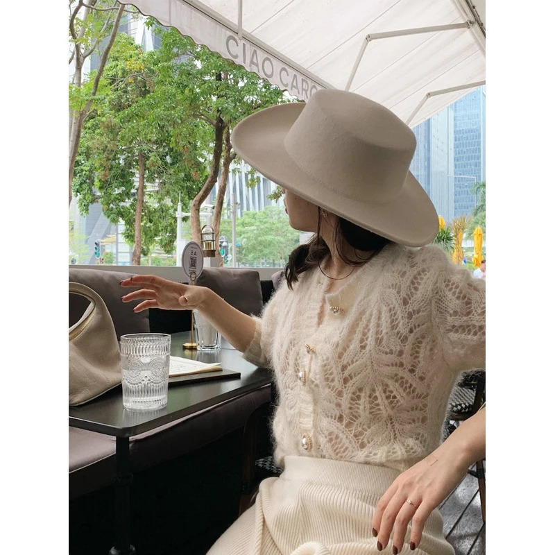 Autumn Openwork Knitted Cardigan French Style Elegant O-neck Mohair Coat Sweater Female Casual Solid Long Sleeve Soft Tops 16179 260305